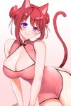  1girl animal_ears blush breasts cat_ears cat_tail china_dress chinese_clothes closed_mouth dress fyirkingdomsis gift_art heterochromia highres indie_virtual_youtuber large_breasts pink_eyes pinky_mikaori purple_eyes red_dress red_hair red_tail second-party_source smile tail virtual_youtuber 