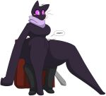 2024 absurd_res ambiguous_gender anthro armchair black_body black_bottomwear black_clothing black_footwear black_pants black_shoes blush blush_stickers bottomwear breasts canid canine canis chair clothing dew_(dewwydarts) dewwydarts dialogue domestic_cat duo elise_(dewwydarts) enderman english_text featureless_breasts felid feline felis female footwear furniture grey_body hi_res huge_thighs hybrid male_(lore) mammal medium_breasts microsoft minecraft mojang mostly_nude motion_lines mouthless nodding pants pink_sclera purple_scarf scarf scarf_only sitting_on_another speech_bubble text thick_thighs white_eyes wolf xbox_game_studios