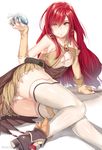  arm_support boots breasts brown_eyes cleavage fingerless_gloves gloves hews_hack long_hair looking_at_viewer medium_breasts original panties pink_panties red_hair solo thighhighs underwear white_legwear yellow_eyes 