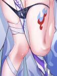  1girl acheron_(honkai:_star_rail) bandaged_leg bandages black_panties commentary_request highres honkai:_star_rail honkai_(series) leg_tattoo misheng_liu_yin panties scabbard sheath solo tattoo thighs underwear 