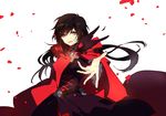  bad_id bad_pixiv_id black_hair cloak highres hood hooded_cloak min_(120716) outstretched_arm petals reaching ruby_rose rwby silver_eyes sketch solo 