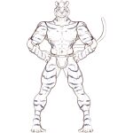 abs anthro biceps big_muscles bulge feet felid feline fur hands_on_hips hi_res huge_muscles male mammal mandofruit muscular muscular_male nipples pantherine pecs remmy_(colt_wolf) solo striped_body striped_fur stripes tail tiger