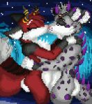 anthro avaa_velvet canid canine detailed_background digital_media_(artwork) duo felid feline fox intersex intersex/male kiss_on_lips kissing male maleherm mammal pantherine pixel_(artwork) reenpaw snow_leopard the_shen