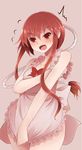  1girl apron arano_oki blush etomo_shuko long_hair m.u.g.e.n naked_apron open_mouth ponytail red_eyes red_hair solo tagme very_long_hair 