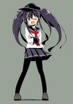  akatsuki_(kantai_collection) alternate_hairstyle crossed_arms highres kantai_collection long_hair one_eye_closed pantyhose plover purple_eyes purple_hair school_uniform serafuku skirt solo twintails 