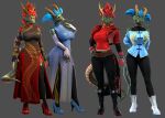  2024 3d_(artwork) 5_fingers anthro armwear asian_clothing before_and_after belt blender_(software) blue_eyes blue_hair boots bottomwear bras_(petruz) breasts chinese_clothing chinese_dress clothed clothing comparison digital_media_(artwork) dragon dress duo east_asian_clothing eastern_dragon elbow_gloves female fingerless_elbow_gloves fingerless_gloves fingers footwear gloves green_body green_scales hair handwear hi_res high_heels horn horn_jewelry horn_ring humanoid_hands isu_(petruz) jacket jewelry legwear mythological_creature mythological_scalie mythology pants petruz petruz_(copyright) red_eyes red_hair ring_(jewelry) scales scalie sibling_(lore) sister_(lore) sisters_(lore) source_filmmaker standing stockings topwear 