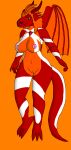  anthro devo_gamer20 dragon drake_flame female hi_res markings mythological_creature mythological_scalie mythology orange_body orange_hairband orange_skin red_body red_gem_in_body red_scales scales scalie solo white_markings 
