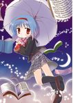  blue_hair book bow hairband little_busters! nishizono_mio okosama_lunch_(sendan) pink_bow red_eyes school_uniform short_hair umbrella 