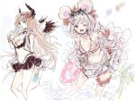  2girls bad_link coconut_tree dark_angel_olivia food granblue_fantasy izumi_(nagashi) multiple_girls ocean olivia_(summer)_(granblue_fantasy) palm_tree popsicle sunglasses swim_ring swimsuit tree wings 