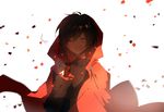  bad_id bad_pixiv_id black_hair cloak closed_eyes highres hood hooded_cloak looking_at_viewer min_(120716) petals ruby_rose rwby short_hair solo 