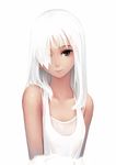  bare_arms brown_eyes collarbone hair_over_one_eye highres long_hair looking_at_viewer oopartz_yang original simple_background solo uma_(oopartz_yang) upper_body white_background white_hair 