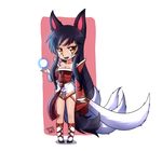  ahri animal_ears bad_source fox_ears fox_tail highres league_of_legends long_hair long_sleeves simple_background solo tail yellow_eyes zeshgolden 