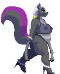  accessory alpha_channel animated anklet anthro blinking bottomwear bra bracelet breasts clothing female footwear gem green_eyes green_lipstick hair hair_accessory high_heels highlights_(coloring) jewelry lavendula lipstick loincloth long_hair low_res makeup mammal mephitid nipples pearl_(gem) purple_highlights raised_tail short_playtime simple_background skunk slightly_chubby solo tail translucent translucent_bra translucent_clothing translucent_underwear transparent_background tsunamidusher underwear walking white_hair 