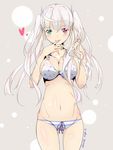  bad_id bad_pixiv_id bikini blush breasts cyphers green_eyes heterochromia large_breasts long_hair looking_at_viewer navel purple_eyes ripe.c smile solo swimsuit trixie_(cyphers) twintails white_hair 