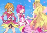  :d ^_^ ^o^ arm_warmers bike_shorts blonde_hair blush boots bow brown_eyes chiroru_(7450n) choker closed_eyes crossover cure_bloom cure_blossom cure_flora earrings futari_wa_precure_splash_star gloves go!_princess_precure gradient_hair hair_ornament half_updo hanasaki_tsubomi hands_on_hips haruno_haruka heartcatch_precure! hyuuga_saki jewelry long_hair magical_girl mode_elegant_(go!_princess_precure) multicolored_hair multiple_girls namesake open_mouth orange_hair petals pink_bow pink_choker pink_hair pink_skirt ponytail precure puffy_sleeves ribbon short_hair shorts shorts_under_skirt skirt smile streaked_hair trait_connection two-tone_hair very_long_hair wavy_hair wrist_cuffs 