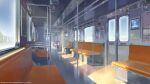  absurdres artist_name building commentary_request day door english_text highres lamppost monitor no_humans original plant scenery seat shade sky sunlight train_interior tree window xiaoke 