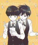  2boys :o barista black_eyes black_hair bowl_cut brothers collared_shirt kageyama_ritsu kageyama_shigeo long_sleeves looking_at_another maa_ohg mob_psycho_100 multiple_boys open_mouth pen shirt short_hair siblings vest white_shirt 