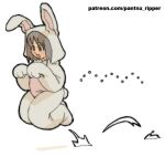  1girl animal_costume animal_ears azumanga_daioh brown_eyes brown_hair fake_animal_ears fake_tail full_body highres hopping kasuga_ayumu motion_lines open_mouth pantsu-ripper rabbit_costume rabbit_ears rabbit_tail smile solo tail web_address 