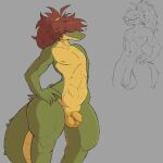  1:1 annoyed anthro athletic athletic_anthro balls big_balls big_penis big_tail crocodile crocodilian crocodylid flaccid foreskin genitals green_body hair hi_res long_hair male matt_(matt_user) matt_user nipples penis reptile saggy_balls scalie simple_background small_balls small_penis solo standing tail thick_thighs unretracted_foreskin yellow_penis 