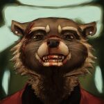  1:1 after_hours_(album) anthro black_clothing black_nose black_shirt black_topwear blood blood_in_mouth blood_on_face blood_on_teeth bodily_fluids brown_body brown_eyes brown_fur clothing ear_piercing ear_stud face_wound fur guardians_of_the_galaxy gwen_the_psychic hi_res looking_at_viewer male mammal marvel multicolored_body multicolored_fur nosebleed piercing procyonid raccoon red_clothing red_suit rocket_raccoon rogertaylorswift shirt solo suit suit_jacket teeth the_weeknd topwear two_tone_body two_tone_fur whiskers wounded 