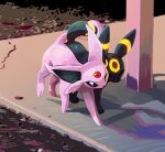  artist_name black_fur closed_eyes espeon forehead_jewel no_humans one_eye_closed pokemon pokemon_(creature) purple_eyes purple_fur sifyro signature two-tone_fur umbreon yellow_fur 