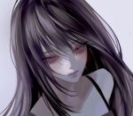  1girl black_hair closed_mouth expressionless eyelashes grey_background hair_between_eyes highres limi_sove long_hair looking_at_viewer original pale_skin portrait purple_eyes sidelocks simple_background solo 