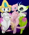  absurd_res adeviantcritter anthro big_penis celebi female generation_1_pokemon generation_2_pokemon generation_3_pokemon genitals group half-closed_eyes hi_res imminent_sex jirachi legendary_pokemon licking licking_lips male male/female mew_(pokemon) musky_penis narrowed_eyes nintendo penis pink_body pokemon pokemon_(species) surprised_expression tongue trio white_body 