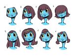  2018 amphibian anthro blue_skin facial_markings female frog hair hair_over_eye hair_over_eyes headband inkyfrog markings multiple_versions pigtails simple_background solo white_background yellow_sclera 