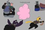  2024 3:2 anthro avian beak big_butt bird biscuit_adams_(colossalstars) black_beak black_body black_bottomwear black_clothing black_feathers black_fur black_hair black_nose black_shorts black_spots black_tail blonde_hair blue_clothing blue_topwear bottomwear brown_clothing brown_eyes brown_fingerless_gloves brown_gloves brown_handwear brown_shirt brown_topwear buckteeth butt canid canine canis carrying_another cheetah choco_suzuki_(colossalstars) clothed clothing colossalstars corvid corvus_(genus) digital_media_(artwork) domestic_dog duo elephant elephantid english_text feather_hair feathers felid feline fingerless_gloves fist flying fur gloves grey_body grey_ears grey_fur grey_hair hair half-closed_eyes hand_on_hip hand_on_own_hip handwear hi_res holding_object holding_sack huge_butt looking_at_another male mammal markings moobs mouse mouse_tail multicolored_body multicolored_fur murid murine narrowed_eyes obese obese_anthro obese_male on_shoulder oscine overweight overweight_anthro overweight_male passerine pose proboscidean pseudo_hair raised_arm raised_fist raven rodent running sharp_teeth shirt shorts sitting sitting_on_shoulder smile smoke solo spots spotted_body spotted_fur tail tail_feathers teeth text thick_thighs topwear transformation two_tone_tail yellow_body yellow_ears yellow_fur yellow_tail 