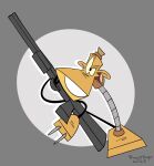  ambiguous_gender animate_inanimate anthro cross-eyed goofy_smile gun hi_res holding_gun holding_object holding_ranged_weapon holding_weapon lamp lampy_(the_brave_little_toaster) living_machine looking_at_viewer machine orange_body princeofdingos ranged_weapon simple_background solo the_brave_little_toaster toony weapon 