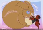  2023 afurreak air_puff belly big_belly blush creaking eevee eeveelution fur generation_1_pokemon generation_6_pokemon hand_on_cheek hi_res huge_belly hyper hyper_belly hyper_inflation immobile inflation inflation_fetish nintendo onomatopoeia pokemon pokemon_(species) puffed_cheeks puffkiss sound_effects spherical_inflation swelling sylveon text yellow_body yellow_fur 