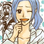  blue_hair bon_clay nefertari_vivi one_piece smile transformation wink 