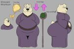 2024 3:2 anthro arrow_sign bear big_butt black_nose blue_eyes butt clothing colossalstars digital_media_(artwork) english_text food front_view fur grizzwald_silverheart_(colossalstars) hair happy hi_res honey_(food) huge_butt magic_user male mammal model_sheet moobs multicolored_clothing multicolored_robe obese obese_anthro obese_male overweight overweight_anthro overweight_male polar_bear purple_clothing purple_robe robe short_tail side_view smile solo staff tail text thick_thighs two_tone_clothing two_tone_robe ursine white_body white_ears white_fur white_hair white_tail