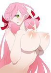  1girl :q akashi_(kantai_collection) breast_suppress breasts cum ejaculation green_eyes hetero huge_breasts ion_(cation) kantai_collection long_hair navel nipples nude paizuri penis pink_hair simple_background tongue tongue_out very_long_hair white_background 