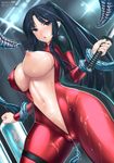  1girl black_hair breasts curvy huge_breasts long_hair navel ponytail rindou_(radical_dream) sword tentacle weapon wet 
