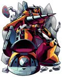  1boy colored_sclera crash_man drill_hand male_focus mcnr mega_man_(classic) mega_man_(series) mega_man_2 mega_man_megamix red_sclera robot solo 