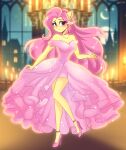  absurd_res anthro anthrofied biped blush breasts clothed clothing dress equid equine eyelashes female fluttershy_(mlp) footwear friendship_is_magic fur hair hasbro hi_res high_heels mammal my_little_pony pink_clothing pink_dress pink_hair pupils smile solo sparkles sparkling_clothing sparkling_dress xjenn9 yellow_body yellow_fur 