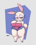 animated anthro areola areola_slip bedroom_eyes big_breasts biped blush bottomwear bouncing_breasts breasts clothing female fur hi_res joaoppereiraus lagomorph leporid looking_at_viewer mammal narrowed_eyes rabbit seductive short_playtime shorts smile solo thick_thighs white_body white_fur