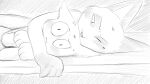  16:9 animal_crossing anthro biped blush bodily_fluids domestic_cat dragonweirdo duo felid feline felis female fur hi_res lying male mammal marshal_(animal_crossing) monochrome nintendo nude olivia_(animal_crossing) on_side open_mouth rodent sciurid sweat sweatdrop tree_squirrel widescreen 