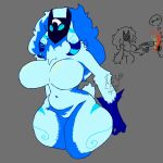  1:1 anthro apple_cat_(artist) big_breasts big_hair blue_body blue_eyes blue_fur blue_hair bovid breasts caprine dipstick_ears dipstick_limbs ear_markings featureless_breasts featureless_crotch female floppy_ears fur grey_background hair hi_res huge_breasts kindred_(lol) league_of_legends lop_ears mammal mask multicolored_ears navel riot_games sheep simple_background slightly_chubby solo tencent thick_thighs wide_hips 