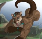  anthro hi_res looking_at_viewer male mammal muscular mustelid open_mouth otter partially_submerged solo tail tongue tongue_out zwolf 