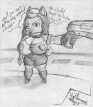  angry anthro big_breasts black_hair bottomwear breasts camel_toe canid canine canis cleavage clothed clothing dialogue domestic_dog english_text female german_shepherd graphite_(artwork) greyscale gun hair handgun hat headgear headwear herding_dog hi_res holding_gun holding_object holding_ranged_weapon holding_weapon mammal monochrome officer_pai_(miso_souperstar) pastoral_dog pencil_(artwork) pistol police police_uniform ranged_weapon skirt solo speech_bubble tail teeth text tight_clothing traditional_media_(artwork) uniform voy_barranca_abajo weapon wide_hips 