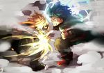  bakugou_katsuki battle boku_no_hero_academia duel fire ichiko365 male_focus midoriya_izuku multiple_boys punching short_hair smoke 