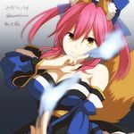  animal_ears bad_id bad_pixiv_id bare_shoulders breasts detached_sleeves fate/extra fate_(series) fox_ears fox_tail hair_ribbon japanese_clothes large_breasts ofuda pink_hair ribbon solo tail tamamo_(fate)_(all) tamamo_no_mae_(fate) twintails yellow_eyes zeroasann 