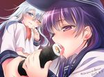  akatsuki_(kantai_collection) blue_eyes blush drooling eating female_pervert food hat hibiki_(kantai_collection) kantai_collection long_hair makizushi multiple_girls one_eye_closed open_mouth pervert purple_hair sailor_collar sasachin_(k+w) school_uniform serafuku setsubun sexually_suggestive silver_hair sushi tongue yuri 