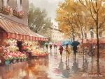  6+others arch building day display fence flower holding holding_umbrella multiple_others nara_watercolor original outdoors painting_(medium) restaurant road scenery shop street town traditional_media umbrella watercolor_(medium) 