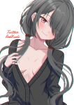  1girl absurdres black_hair blush breasts cardigan clock clock_eyes date_a_live flat_chest hair_over_eyes heterochromia highres looking_at_viewer low_twintails no_bra open_cardigan open_clothes red_eyes roman_numeral smile symbol-shaped_pupils tokisaki_kurumi twintails xueli_shimazaki yellow_eyes 