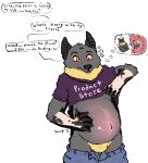  ambiguous_gender anthro bat clothing dialogue english_text flying_fox fur fur_growth growth hi_res mammal megabat membrane_(anatomy) membranous_wings pregnant rodriguez_flying_fox shirt solo startled surprise_transformation t-shirt text thought_bubble topwear transformation unborn_kicking welcometaco wing_growth wings 