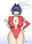  1girl absurdres ass_visible_through_thighs blue_eyes blue_hair blush breasts center_opening hair_intakes highres hololive hololive_english large_breasts legs_together long_hair looking_at_viewer one-piece_swimsuit open_mouth ouro_kronii red_one-piece_swimsuit shiny_skin short_hair solo speech_bubble standing swimsuit talking teeth thigh_gap thighs virtual_youtuber whistle whistle_around_neck xnijg 
