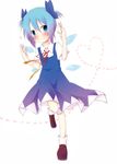  absurdres alternate_hairstyle blue_eyes blue_hair blush bow cirno hair_bow heart heart_of_string highres hinata_ichi ice ice_wings short_twintails solo touhou twintails wings 